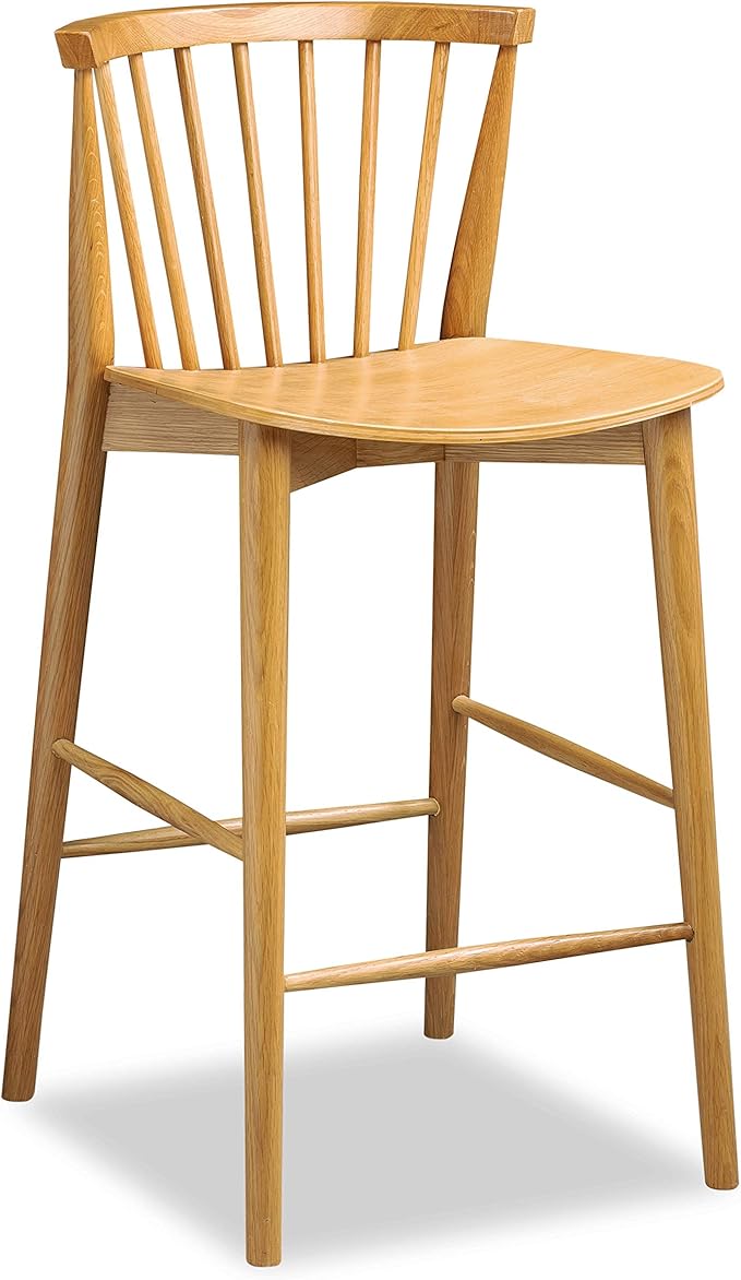 POLY & BARK Ligna Counter Stool Oak– Mid-Century Inspired Stool with Sculpted Spindle Back – Solid American Oak Frame and Engineered Wood Veneered Seat – Fully Assembled and Ready to Use