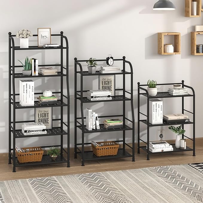 5 Tier Metal Shelf Storage Shelves Living Room Bookshelf Bathroom Corner Storage Rack for Kitchen,Indoor Plant Stand (Matte Black, 5 Tier)