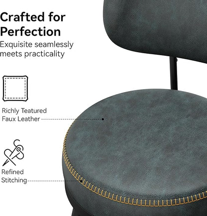 Counter Height Bar Stools, 26" H Swivel Barstools Set of 4, Faux Leather Kitchen Counter Stools with Back and Stylish Stitching, Metal Frame, Pub, Home Bar, Balck Green