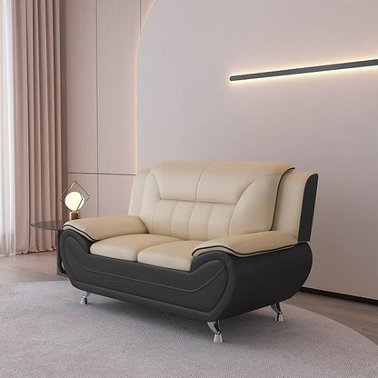 Container Furniture Direct Michael Modern Faux Leather Upholstered Stainless Steel Legs Living Room, Chair, Loveseat, Sofa, Persian Red