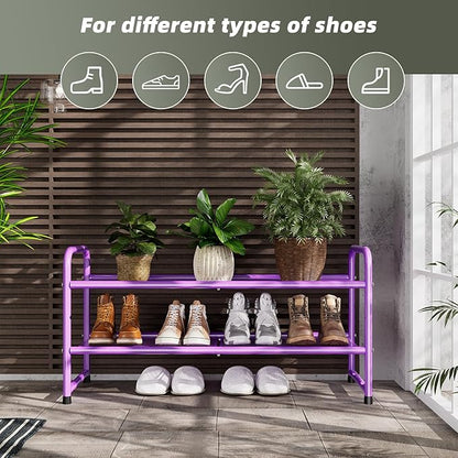 SUFAUY 2 Tier 33" Shoe Rack Closet, Metal Mesh, Stackable, Purple