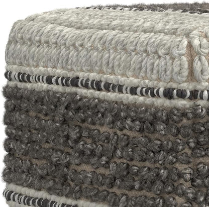 SIMPLIHOME Grady Square Pouf - 18 inch Wide Wool and Cotton Handloom Woven Ottoman in Earth Tone Brown, Contemporary Footstool or Extra Seating for Living Room with Polystyrene Bead Filling, Assembled