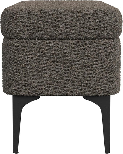 HomePop Upholstered Storage Bench with Metal Leg, 42" W, Dark Brown Boucle