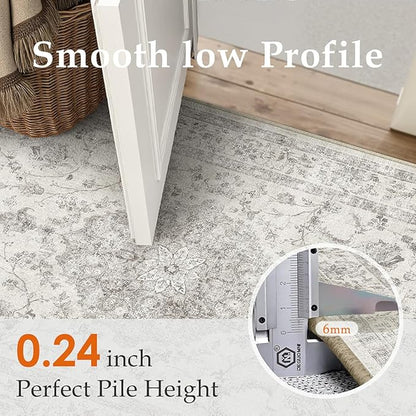 2x3 Area Rug Gray Washable Vintage Entryway Door Mat Carpet Small Non Slip Soft Low Pile Thin Kitchen Bathroom Retro Accent Throw Rug Entrance Bedroom Office Living Room