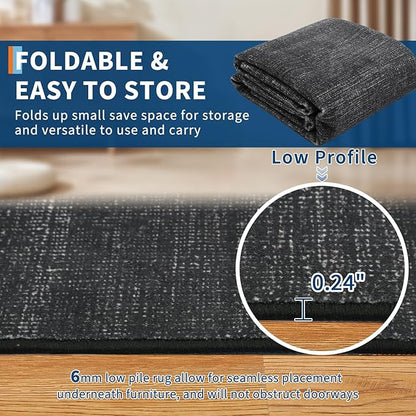 5x7 Washable Rugs Non Slip Minimalist Area Rug for Bedroom Soft Low Pile Solid Color Large Bedroom Throw Carpet Stain Resistant Classic Neutral Area Rug Plain Boho Rugs for Kitchen Nursery, Black
