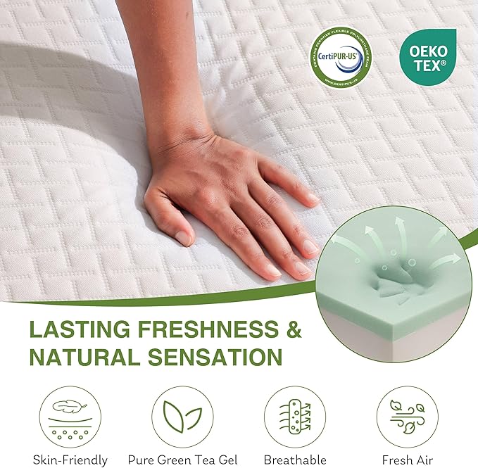 Full Size Memory Foam Mattress, 8 Inch Bed Mattress in A Box with Cooling Green Tea Gel, Pressure Relief with Medium Firm Support, CertiPUR-US Certified, 75''L x 54''W, ‎37.3 pounds White