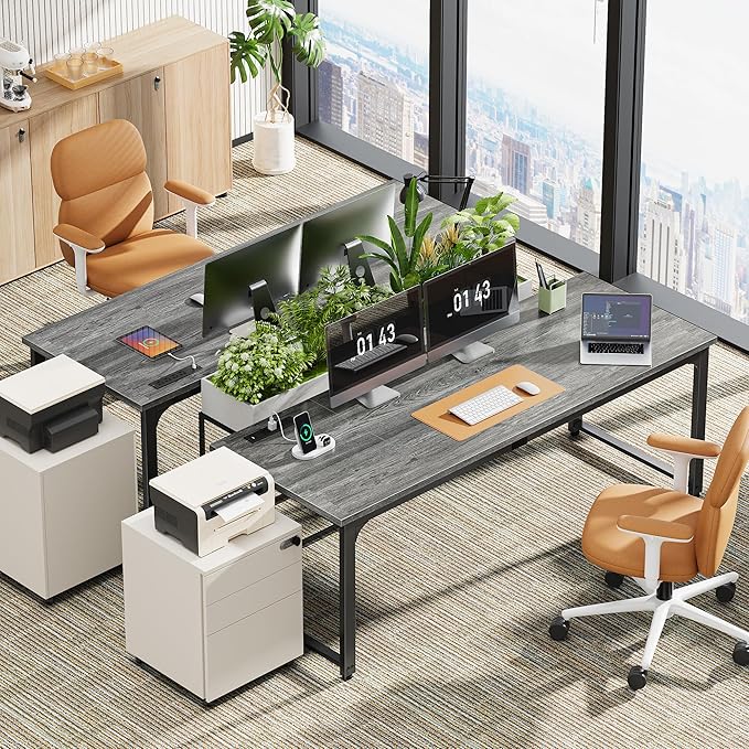 Huuger 63 x 24 inch Desk with Power Outlets & USB-C, Deeper & Thicker Desktop, Robust Metal Tubes, Computer Desk, Heavy Duty Office Desk, Work Gaming Desk, for Home Office, Grey