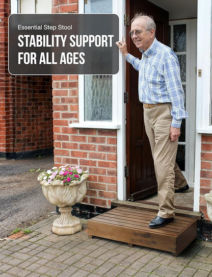TINAMO 6.5" One Step Stool for Elderly, Walnut Wood High Riser Step Stool for Bed – 550 Lbs Wooden Mobility Stepping Stool for Adults, Kids/Bedside, Bathroom, Kitchen, Garden (Walnut, 6.5" Height)