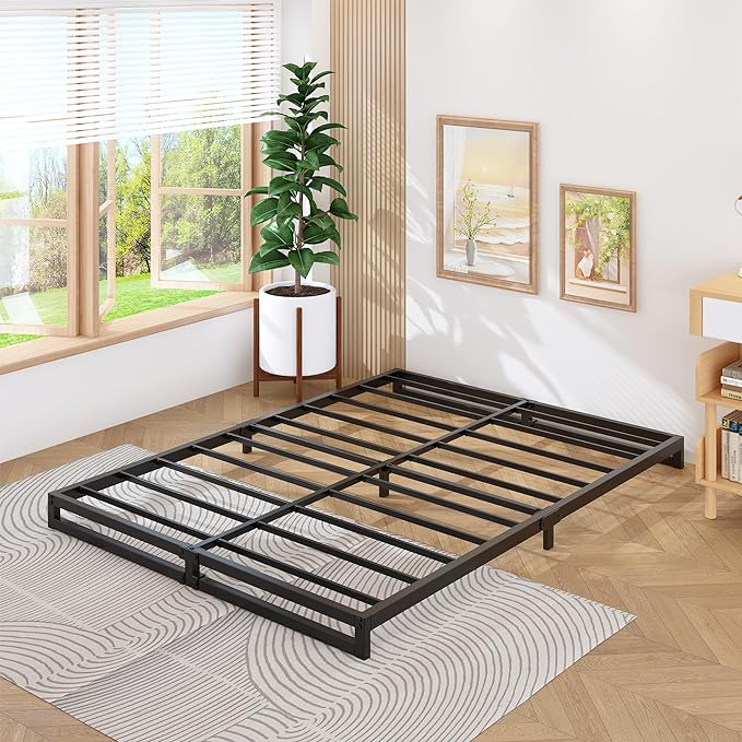 4 Inch King Size Bed Frame Sturdy Mattress Foundation, Heavy Duty Metal Platform with Steel Slats Support No Box Spring Needed, Noise Free, Easy Assembly, Black