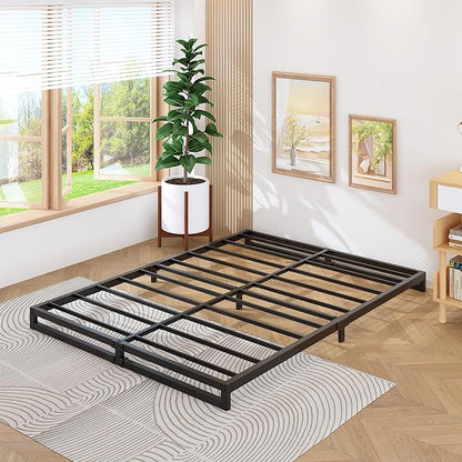4 Inch King Size Bed Frame Sturdy Mattress Foundation, Heavy Duty Metal Platform with Steel Slats Support No Box Spring Needed, Noise Free, Easy Assembly, Black