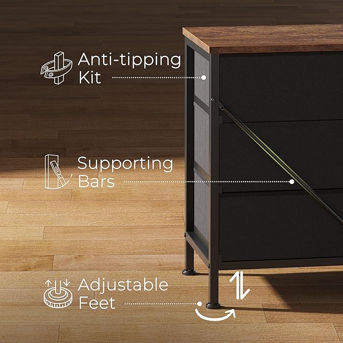 Huuger 70 Inch Dresser for Bedroom, TV Stand for 65, 75, 80 Inch TV, 12 Fabric Drawer Long Dresser, Large Entertainment Center for Bedroom, Wide Chest of Drawer with Storage, Rustic Brown