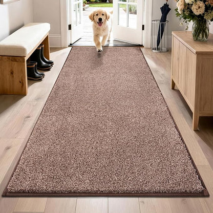 PURRUGS Dirt Trapping Door Mat 31.5" x 70", Non-Slip Machine Washable Entryway Rug, Dog Doormat, Indoor Front Door Mat, Super Absorbent Entry Rug for Muddy Shoes & Paws, Brown-Light Cream