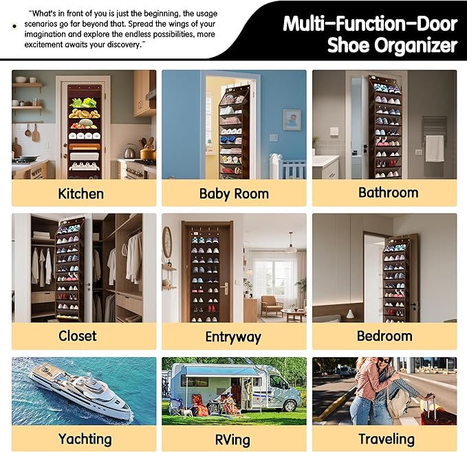 10 Tier Over The Door Organizer - Heavy Duty Hanging Storage Rack with Sturdy Oxford Fabric, Holds 20+ Pairs of Footwear, Boots & Sneakers, Saves 50% Closet Space (Dark Curry)