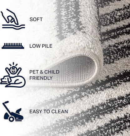 JONATHAN Y Khalil Modern Berber Stripe Cream/Black 6' Round Indoor Area Rug, Contemporary, Bohemian, Easy-Cleaning for Living Room, Bedroom, Kitchen, Pet Friendly, Non-Shedding (MOH207A-6R)