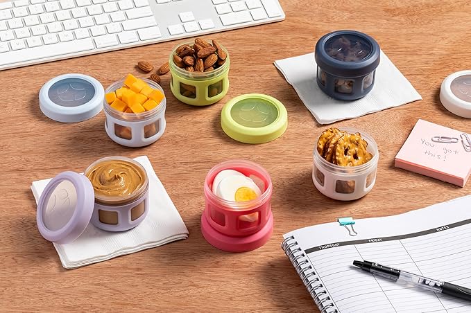 Ello Reusable Condiment Containers 4oz each with Screw-on Leak Proof Lid | Perfect for Salad Dressing Sauce Dips Lunchbox Picnic Travel Bento Box | BPA-Free | Dishwasher Safe