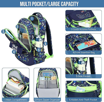 Makukke Kids Backpack for School Boys, 15.6" Soccer Backpack with Lunch Box & Pencil Case, Bookbag For Elementary, Middle School