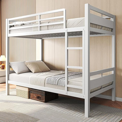 Feonase Metal Bunk Bed Twin Over Twin with Ladder and High Guardrail, Heavy-Duty Metal Slats Support, Noise Free, No Box Spring Needed, for Kids and Juniors, Black