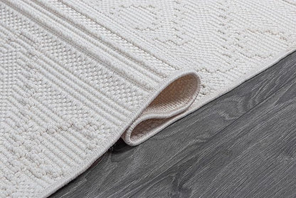 Micro Loop Indoor Rug White 8x10 Boho Geometric Neutral Area Rugs for Living Room Soft Luxury Modern Low and High Pile Durable Stain Resistant Non-Shedding Indoor Area Carpet 8 x 10
