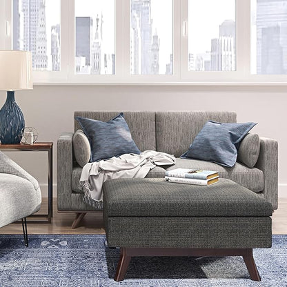 SIMPLIHOME Owen Coffee Table Storage Ottoman - 34 inch Wide Upholstered Tweed Look Fabric Rectangular Lift-Top Ottoman in Ebony, Mid-Century Modern Bench for Living Room with Tapered Legs