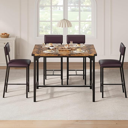 IDEALHOUSE Dining Table Set for 4 w/Counter Height Table & 4 Upholstered Bar Stools, 5-Piece Kitchen Table Set with Footrest & Corner Protector, for Kitchen Room, Apartment, Pub