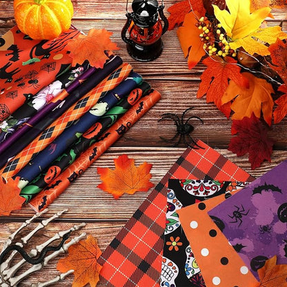 60 Pcs 10 x 10 Inch Halloween Fabric Polyester Fabric Bundle Fat Quarters Bat Pumpkin Ghost Skull Print Squares Holiday Quilting for DIY Decorations Sewing Craft, 30 Styles (Ghost)