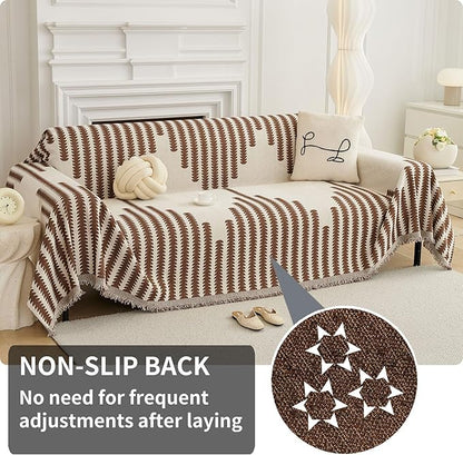 HAOMAIJIA Boho Sofa Covers Couch Covers for 2 Cushion Couch Sofa Pet Friendly Soft Thick Non Slip Couch Cover for Dogs Washable Sectional Couch Covers L Shape Furniture Protector (Brown, 71"x102")