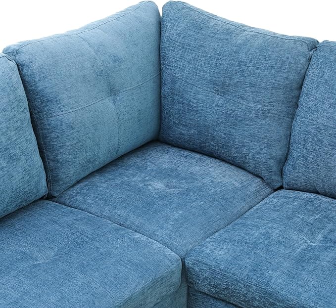 Sectional Couch with Ottoman Storage, L Shaped Couch Sofa Furniture Sets, Modern Modular Comfy Sofa for Living Room Bedroom, Blue