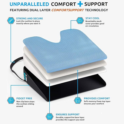 Memory Foam Car Seat Cushion for Driving - Ergonomic Wedge Cushion for Back Pain, Sciatica Relief - Non-Slip Truck Seat Pad for Long Sitting - Office Chair Support 17.5 x 15 x 3.5