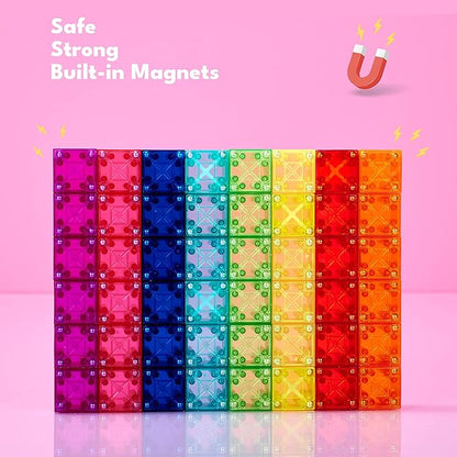 BrainSpark 48PCS Translucent Mulit-Color DigitBlocks Magnetic Building Blocks, Montessori Clear Magnet Cubes for Boys Girls Stacking Block Sets Ages 3-9