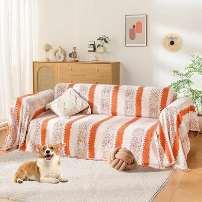 Boho Couch Cover, Sofa Cover, Sofa Covers for 2 Cushion Couch, Washable Sectional Couch Covers for Dogs Pet Furniture Protector Couch Cover Blanket for Living Room (1# Orange, 71" x 118")