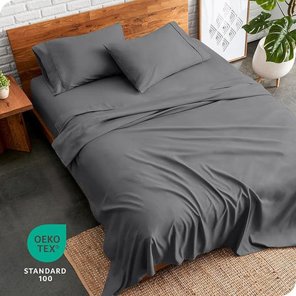 Bare Home Split Head Flex King Sheet Set - 1800 Ultra-Soft Microfiber Bed Sheets - Double Brushed - Deep Pockets - Easy Fit - 4 Piece Set - FlexTop Bedding Sheets (Grey)