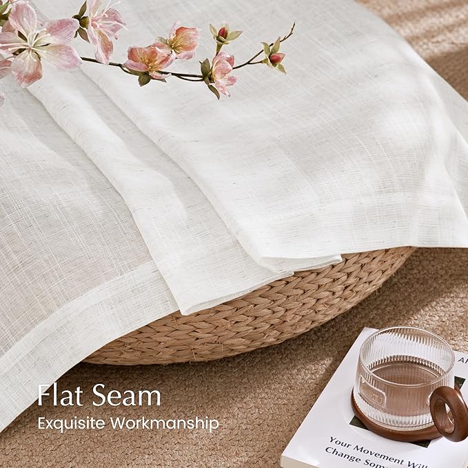 NICETOWN Linen Blend Semi Sheer 108 inch Curtains, Grommet Thick Flax Linen Weave Drapes Privacy with Light Filtering Drapes Airy & Elegant for Bedroom/Living Room, W52 x L108, 2 Panels