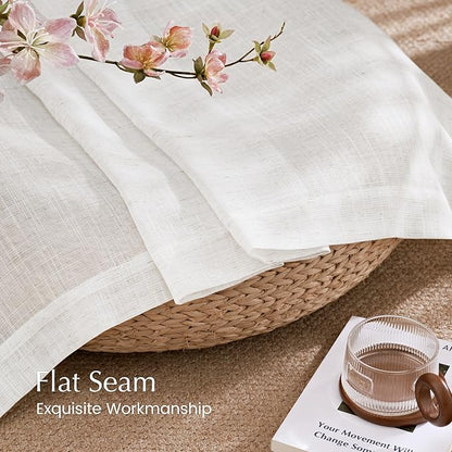 NICETOWN Linen Blend Semi Sheer 108 inch Curtains, Grommet Thick Flax Linen Weave Drapes Privacy with Light Filtering Drapes Airy & Elegant for Bedroom/Living Room, W52 x L108, 2 Panels