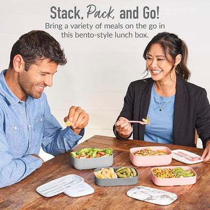 Bentgo Classic - Adult Bento Box, Stackable 3-Compartment Lunch Box with Removable Utensil Set and Sealing Strap, BPA-Free, Food Container Ideal for Meal Prep, Work, and On the Go (Gray)