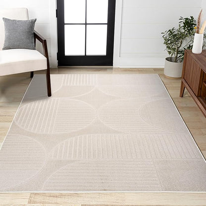 JONATHAN Y Nordby High-Low Arch Striped Ivory/Cream Indoor/Outdoor Area Rug, 5x8, Modern, Contemporary, Geometric, Bohemian, Bedroom, Kitchen, Living Room, Non Shedding (SCN104B-5)