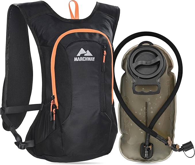 MARCHWAY Lightweight Hydration Backpack with Vest Style Straps & 2.5L TPU Water Bladder, Versatile Sleek Multi-Pocket Pack for Hiking, Cycling, Running, Backpacking, Travel