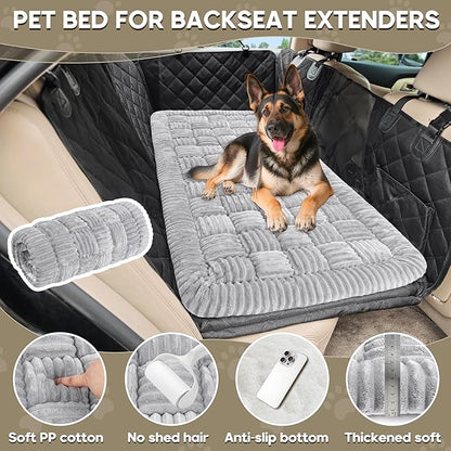 Dog Car Bed Mat, Non-Slip Backseat Extender Pet Blanket, Plaid Dog Bed for Trucks, Sedans & Large SUVs, Chew-Resistant Travel Pad for Dogs, Easy Clean & Scratch-Proof & Comfort竊?6"x28.7" Light Gray