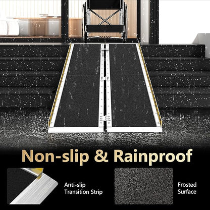 8FT Portable Wheelchair Ramp, Non-Slip Aluminum Folding Handicap Ramp, Ramps for Wheelchairs for Home with Handle, Wheelchair Ramps for Home Steps/Stairs/Threshold/Doorways/Scooter, 600LBS Capacity