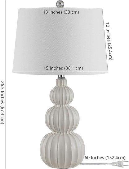 Safavieh Lighting Collection Corina White Triple Gourd Ceramic 26-inch Bedroom Living Room Home Office Desk Nightstand Table Lamp (LED Bulb Included)
