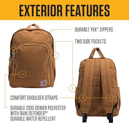 Carhartt 25L Classic Laptop Backpack, Durable Water-Resistant Pack W/ 15" Laptop Sleeve and Multiple Organizational Compartments, PFAS Free, Port