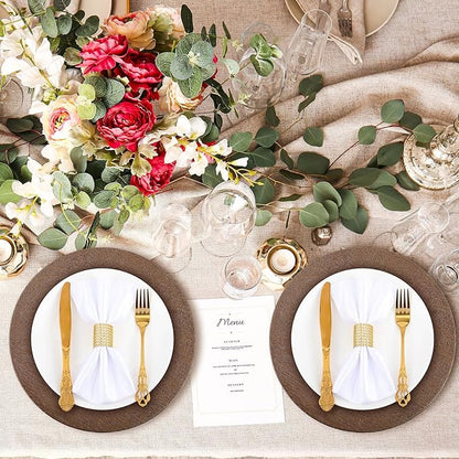 Mifoci 100 Pcs Faux Wooden Charger Plates 13 Inch Round Rustic Plastic Plates Antique Design Bulk Decorative Chargers for Dinner Tray for Wedding Dinner Table Farmhouse Party Event (Brown)
