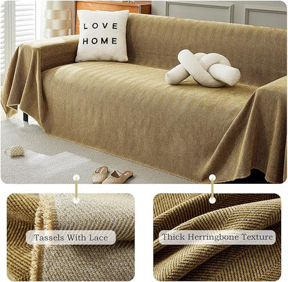 STACYPIK Yellow Sofa Cover for Dogs, Chenille Non-Slip Couch Cover for Pets, Washable Loveseat Cover for Sectional, Soft Jacquard Furniture Protector for 3 Cushion Couch, Couch Throw Blanket-91X134IN