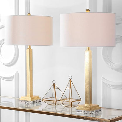 SAFAVIEH Lighting Collection Perri Farmhouse Gold/ Crystal Base 30-inch Bedroom Living Room Home Office Desk Nightstand Table Lamp Set of 2 (LED Bulbs Included)