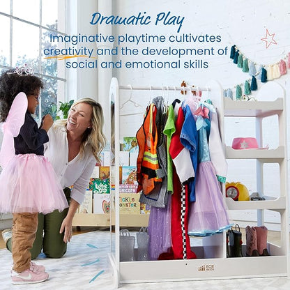 ECR4Kids Dress Up Center with Mirror, Costume Organizer, White Wash