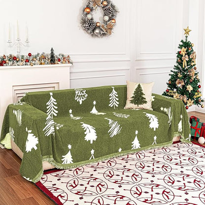 MYSKY HOME 71X134 inches Sofa Christmas Couch Cover, Sectional Sofa Covers Sofa Slipcover for 3 Cushion Couch, L Shape Couch Covers for Dogs, Washable Sofa Blanket, Furniture Protector, Green