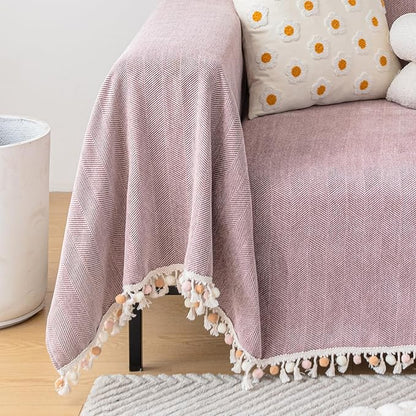 HANDONTIME Soild Couch Covers for Dogs Pink-Purple Sofa Covers Boho Cover for Sofa 3 Seats Chenille Sofa Throw Cover Mauve Sofa Covers for 3 Cushion Couch Tassel, Washable, Pet Friendly, 71" X118"
