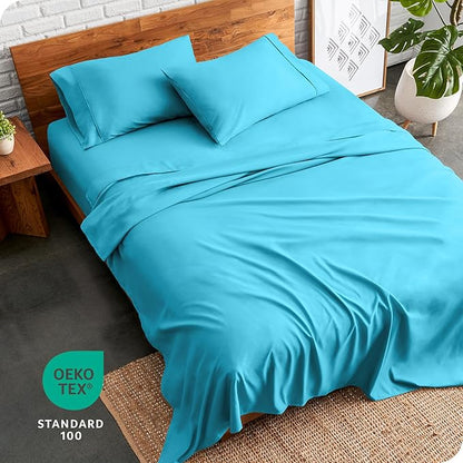 Bare Home Full Sheet Set - Luxury 1800 Ultra-Soft Microfiber Full Bed Sheets - Double Brushed - Deep Pockets - Easy Fit - 4 Piece Set - Bedding Sheets & Pillowcases (Full, Aqua)