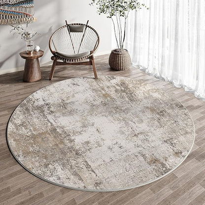 5x5 Washable Round Rug Brown Grey Neutral Abstract Living Room Bedroom Non Slip Low Pile Area Rug Office Entryway Indoor Doormat Soft Carpet for Entrance Bathroom Kitchen