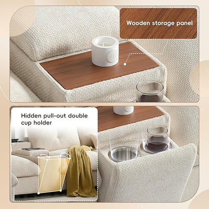 Merax 142'' Modular Sectional Sofa Set with Movable Storage Ottoman and Console, Cup Holder, Wide Seat, 6 Seat U Shaped Couch, Oversized Chenille Sofa with USB Charger for Living Room, Beige