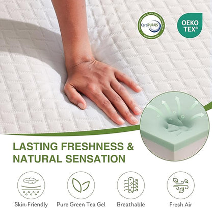 Twin XL Memory Foam Mattress, 12 Inch Bed Mattress in a Box with Cooling Green Tea Gel, Relieve Pressure with Medium Support, CertiPUR-US Certified, 80''L x 38''W, White